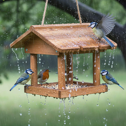 Wooden Hanging Bird Feeder – Easy Clean, Open Design