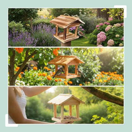 Wooden Hanging Bird Feeder – Easy Clean, Open Design