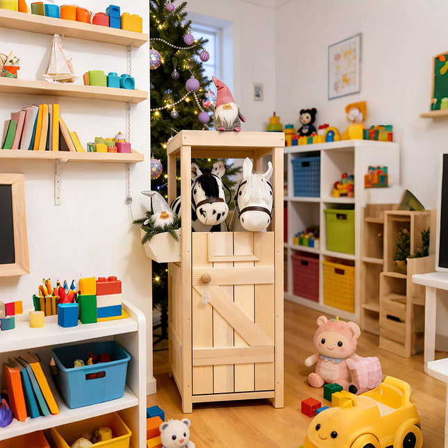 Houten hobbelpaardenstal voor 2 paarden