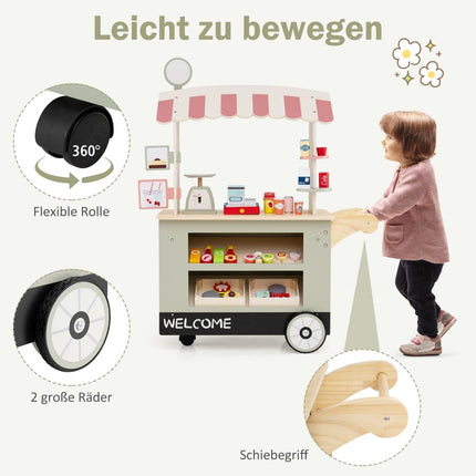 Hölzerner Kinder-Imbisswagen mit 30 Zubehörteilen, ab 3 Jahren