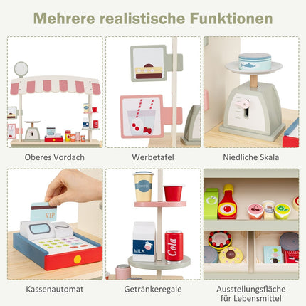 Hölzerner Kinder-Imbisswagen mit 30 Zubehörteilen, ab 3 Jahren