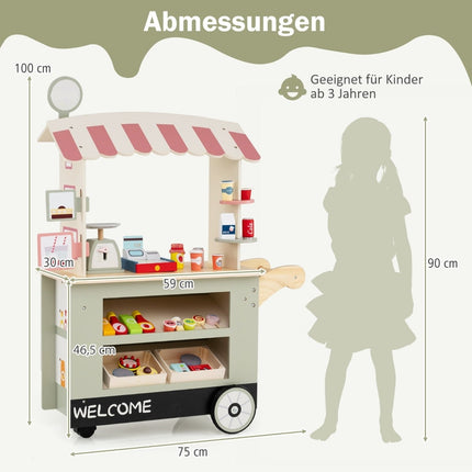 Hölzerner Kinder-Imbisswagen mit 30 Zubehörteilen, ab 3 Jahren