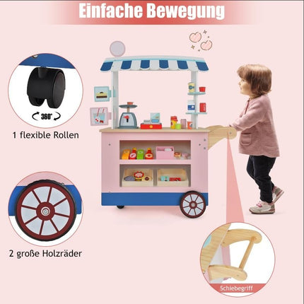 Holz-Spiel-Food-Truck für Kinder mit 30 Zubehörteilen, ab 3 Jahren