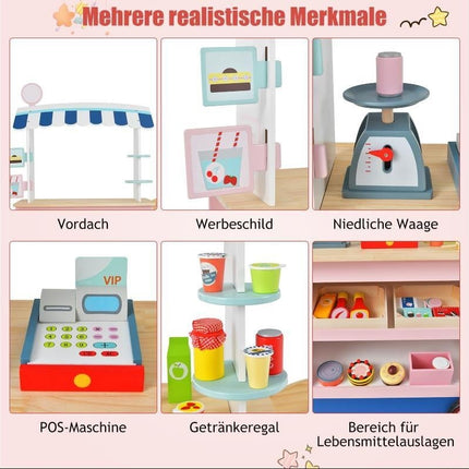 Holz-Spiel-Food-Truck für Kinder mit 30 Zubehörteilen, ab 3 Jahren
