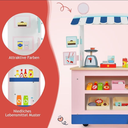 Holz-Spiel-Food-Truck für Kinder mit 30 Zubehörteilen, ab 3 Jahren