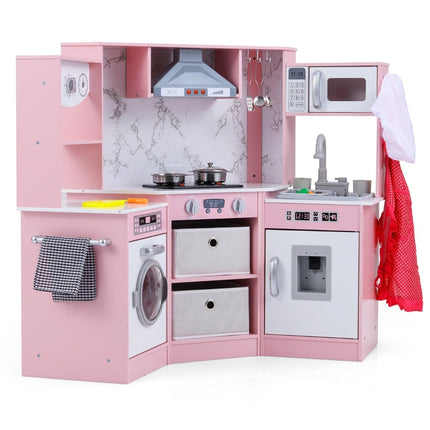 Wooden Kids Kitchen Set with Light, Sound, Water Dispenser