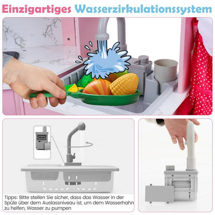 Wooden Kids Kitchen Set with Light, Sound, Water Dispenser