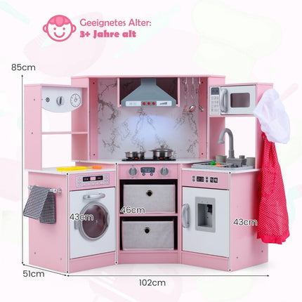 Wooden Kids Kitchen Set with Light, Sound, Water Dispenser