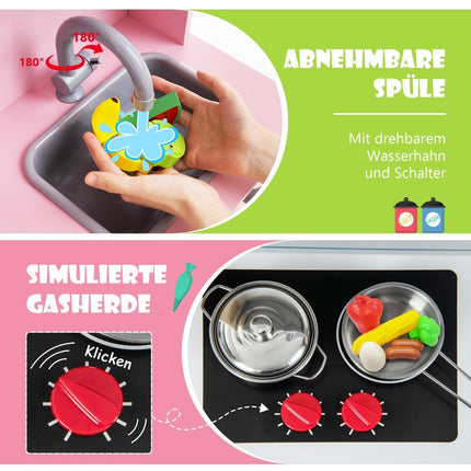Houten speelkeukenset voor kinderen met magnetron, roze, 72x30x90 cm