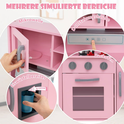 Houten speelkeukenset voor kinderen met magnetron, roze, 72x30x90 cm