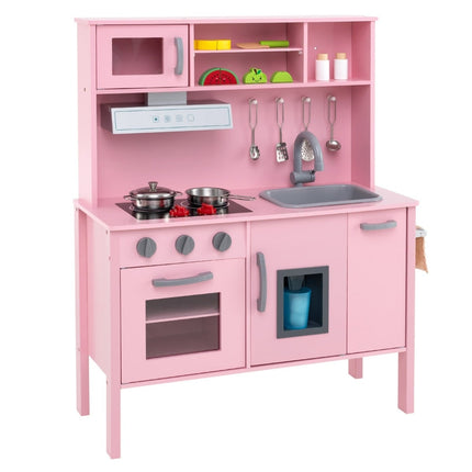 Houten speelkeukenset voor kinderen met magnetron, roze, 72x30x90 cm
