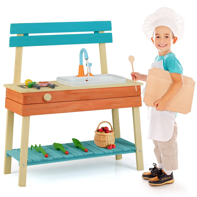 Hölzerne Kinderküche mit Grill & Wasserfunktion