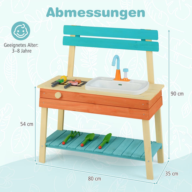 Hölzerne Kinderküche mit Grill & Wasserfunktion
