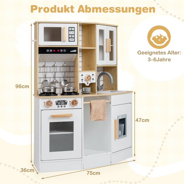 Wooden Kids Play Kitchen with Light, Sound, and Ice Maker