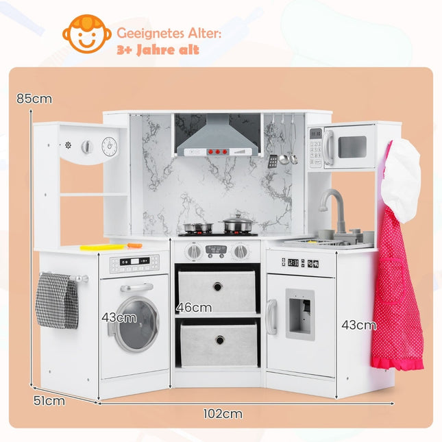 Wooden Kids Play Kitchen with Lights, Sound, Water Dispenser