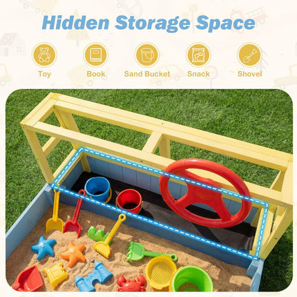 Wooden Kids Sandbox with Bottom Liner, Bench Seat, Blue