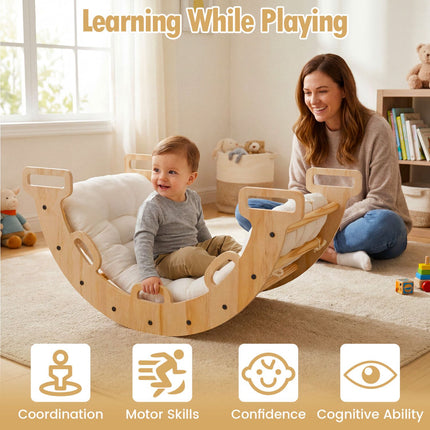 Wooden Montessori Rocking Climbing Arch with Cushion