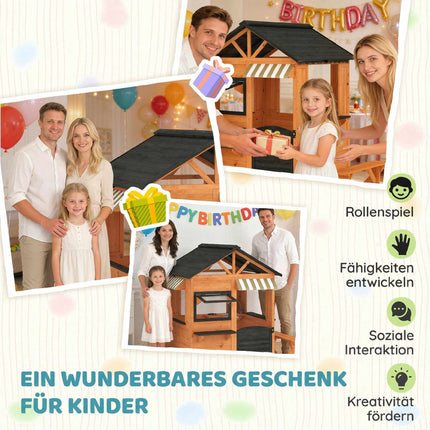 Holzspielhaus für draußen mit Küche und Bank für Kinder