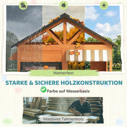 Holzspielhaus für draußen mit Küche und Bank für Kinder