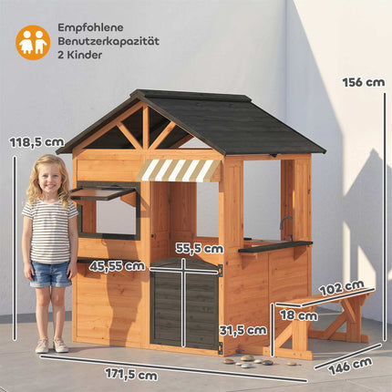 Holzspielhaus für draußen mit Küche und Bank für Kinder