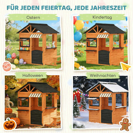 Holzspielhaus für draußen mit Küche und Bank für Kinder