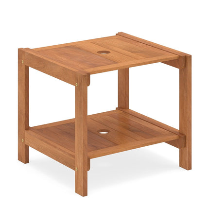 Wooden Outdoor Side Table with Umbrella Hole & Shelves