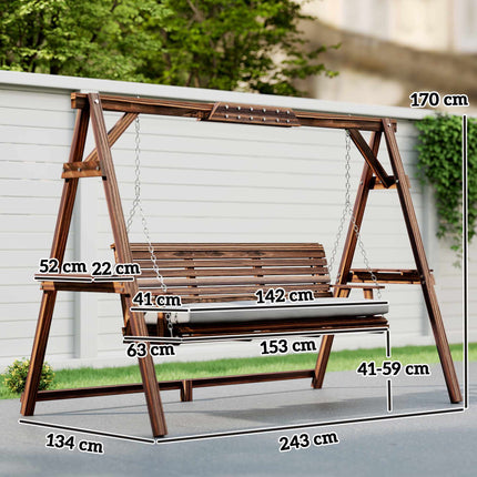Hölzerne Gartenschaukel mit Kissen, 3-Sitzer