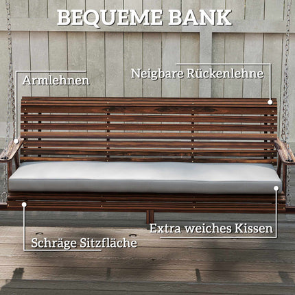 Hölzerne Gartenschaukel mit Kissen, 3-Sitzer
