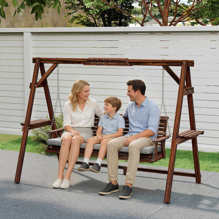 Hölzerne Gartenschaukel mit Kissen, 3-Sitzer
