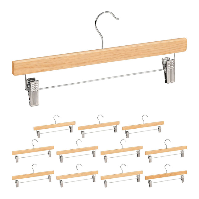 Wooden Pants Hangers with Clips, Set of 12