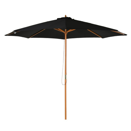 Wooden Bamboo Parasol, 300 Cm, Black, Robust & Elegant