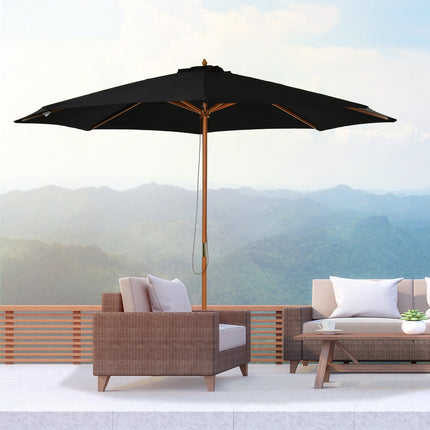 Wooden Bamboo Parasol, 300 Cm, Black, Robust & Elegant