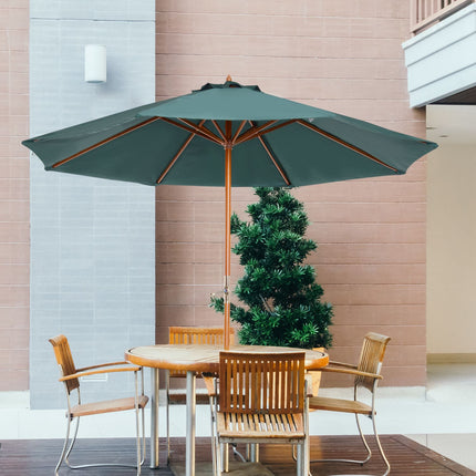 Dark Green Wooden Garden Parasol Parasol, 2.5M