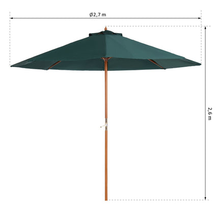 Dark Green Wooden Garden Parasol Parasol, 2.5M