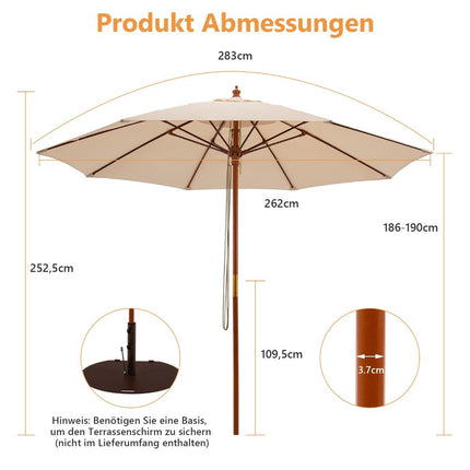 Holz-Sonnenschirm mit Seilzug, 283 x 252,5 cm, Beige