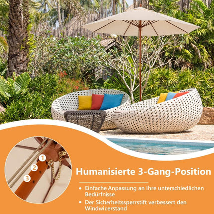 Holz-Sonnenschirm mit Seilzug, 283 x 252,5 cm, Beige