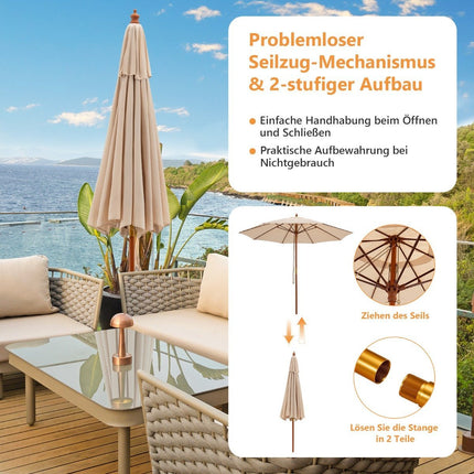 Holz-Sonnenschirm mit Seilzug, 283 x 252,5 cm, Beige
