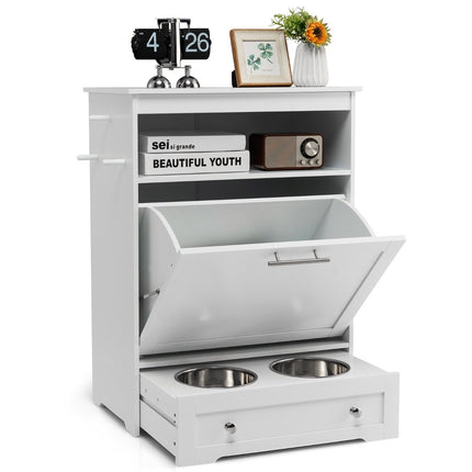 Mangeoire et abreuvoir en bois pour animaux de compagnie, avec gamelle et supports en acier inoxydable, blanc
