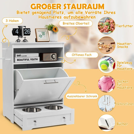Mangeoire et abreuvoir en bois pour animaux de compagnie, avec gamelle et supports en acier inoxydable, blanc