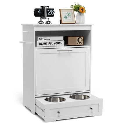 Mangeoire et abreuvoir en bois pour animaux de compagnie, avec gamelle et supports en acier inoxydable, blanc