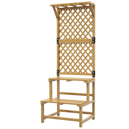 Support à plantes en bois à 2 niveaux, escalier à fleurs, treillis, étagère à fleurs, escalier à plantes, jardin, terrasse, jaune, 60 x 50 x 166 cm