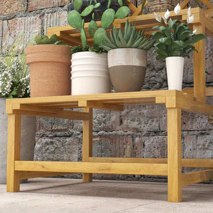 Support à plantes en bois à 2 niveaux, escalier à fleurs, treillis, étagère à fleurs, escalier à plantes, jardin, terrasse, jaune, 60 x 50 x 166 cm