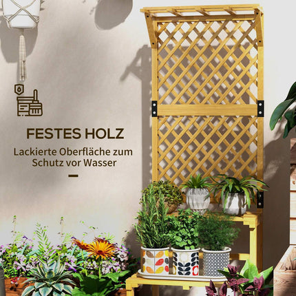 Support à plantes en bois à 2 niveaux, escalier à fleurs, treillis, étagère à fleurs, escalier à plantes, jardin, terrasse, jaune, 60 x 50 x 166 cm
