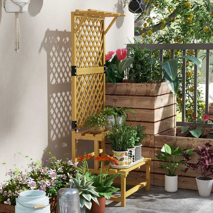 Support à plantes en bois à 2 niveaux, escalier à fleurs, treillis, étagère à fleurs, escalier à plantes, jardin, terrasse, jaune, 60 x 50 x 166 cm