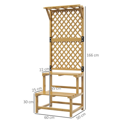 Support à plantes en bois à 2 niveaux, escalier à fleurs, treillis, étagère à fleurs, escalier à plantes, jardin, terrasse, jaune, 60 x 50 x 166 cm