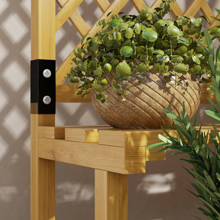 Support à plantes en bois à 2 niveaux, escalier à fleurs, treillis, étagère à fleurs, escalier à plantes, jardin, terrasse, jaune, 60 x 50 x 166 cm