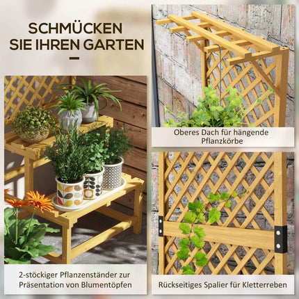 Support à plantes en bois à 2 niveaux, escalier à fleurs, treillis, étagère à fleurs, escalier à plantes, jardin, terrasse, jaune, 60 x 50 x 166 cm
