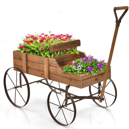 Hölzerner Pflanzenständer-Bollerwagen mit Rädern, 62x34x60 cm, Braun