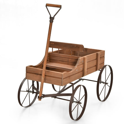 Hölzerner Pflanzenständer-Bollerwagen mit Rädern, 62x34x60 cm, Braun