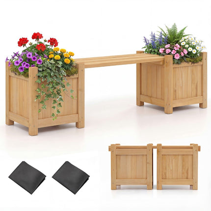 Holzbank mit 2 seitlichen Pflanzkästen, Teaköl-Finish